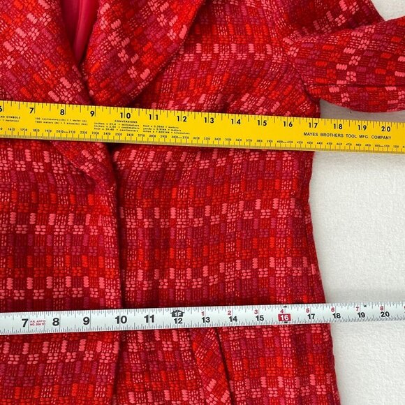 Cabi Sloan Wool Blend Pea Coat Plaid Lined Pocket Snap Front Jacket Women Red XS - Picture 8 of 11